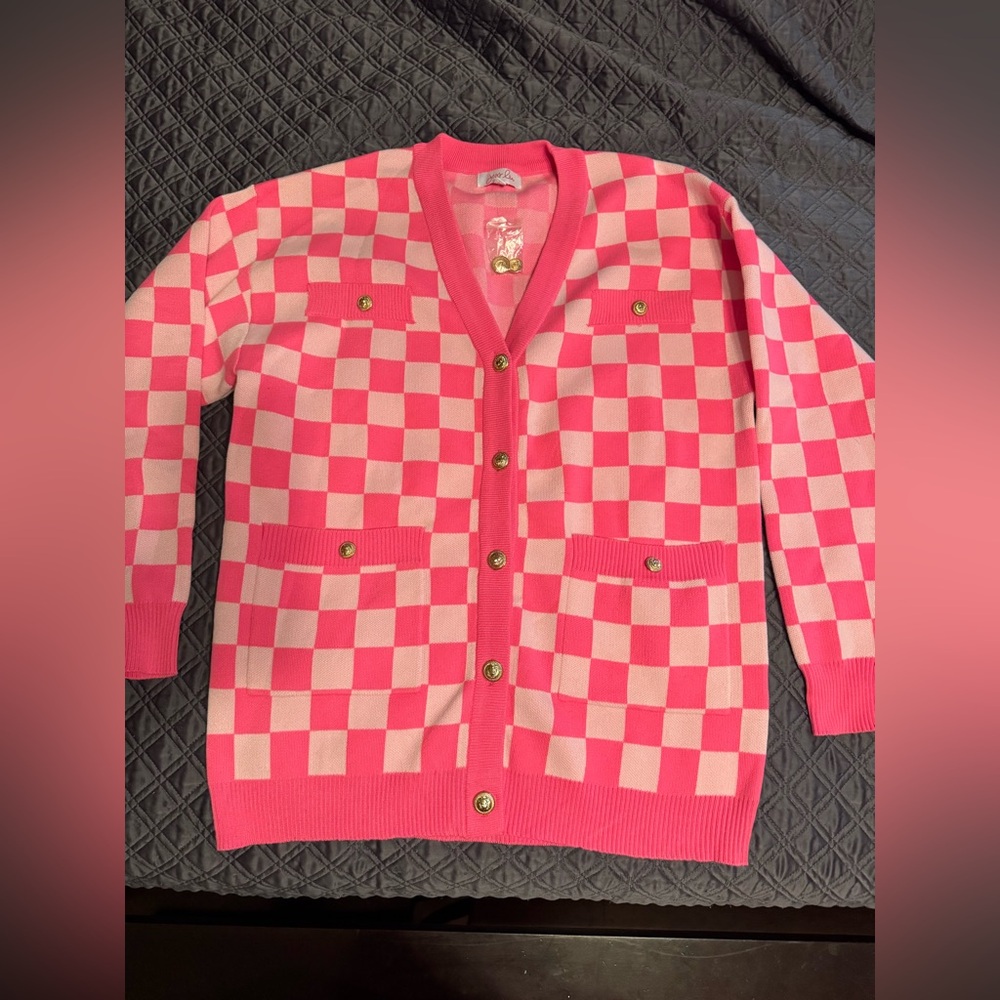 NWT Jess Lea Pink Checkered Cardigan